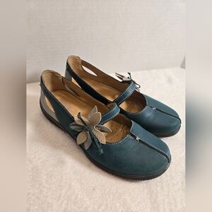 Hotter Teal Flats with Floral Design